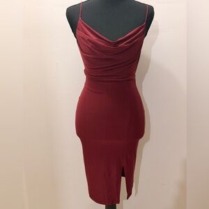 Elegant Backless Burgundy Midi Dress